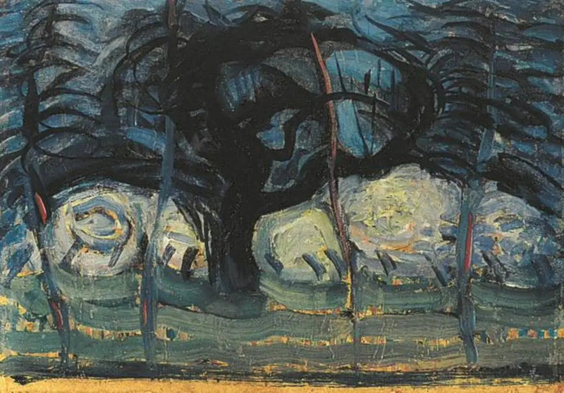 Blå æbletræ med bølgede linjer I - Piet Mondrian
