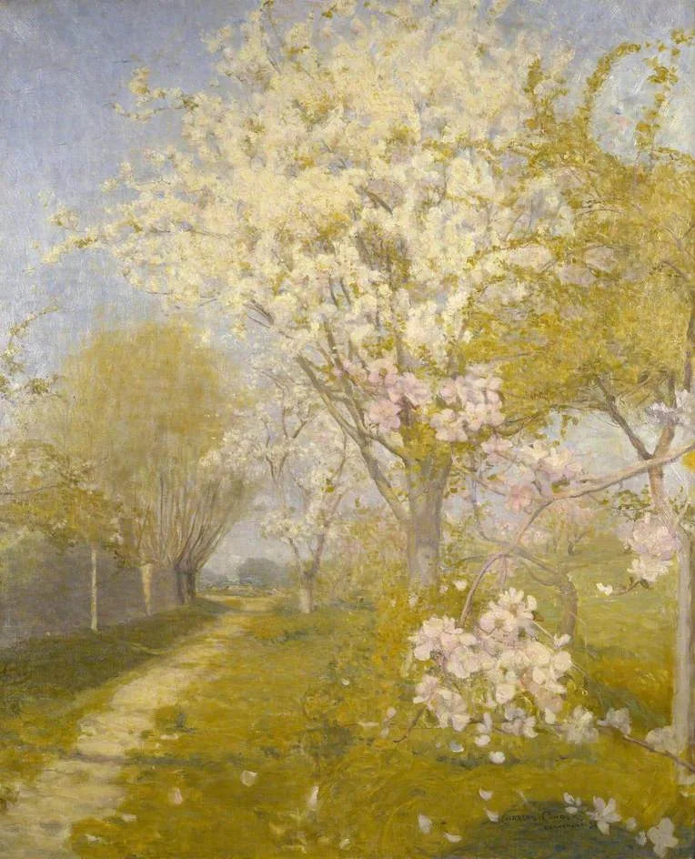 Blomstrende æbletræer i Dennemont - Charles Conder