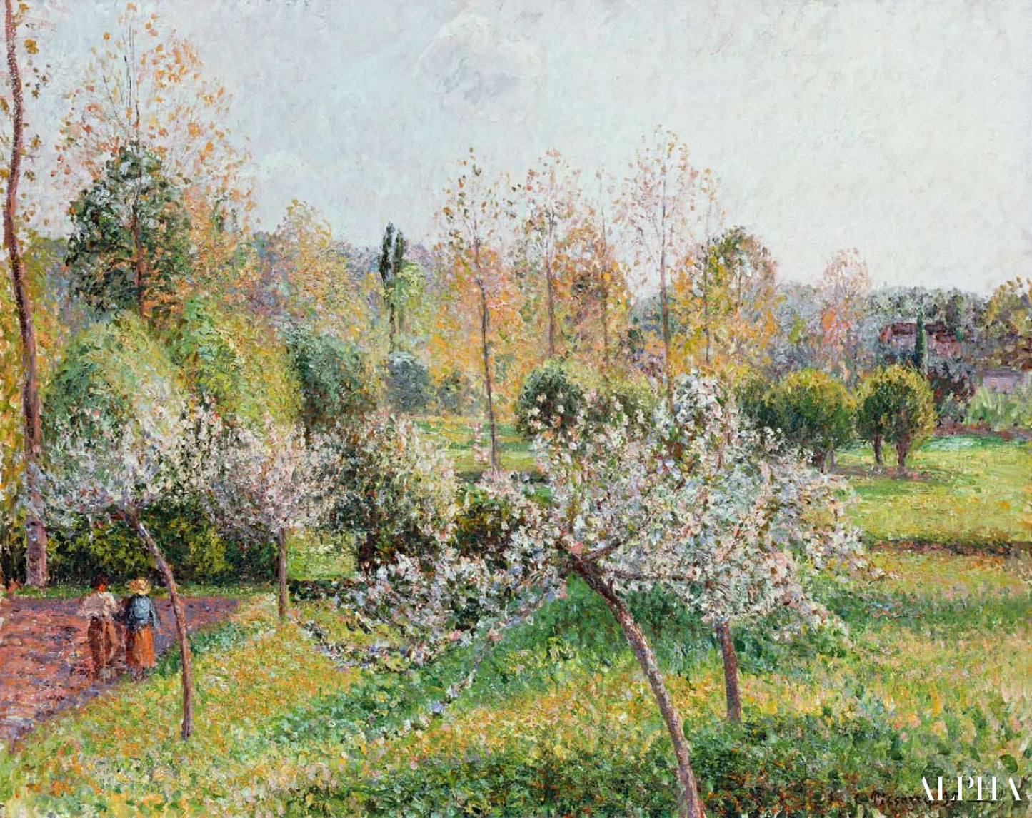 Blomstrende æbletræer i Eragny - Camille Pissarro - Reproduktioner af malerier og højkvalitets malerier