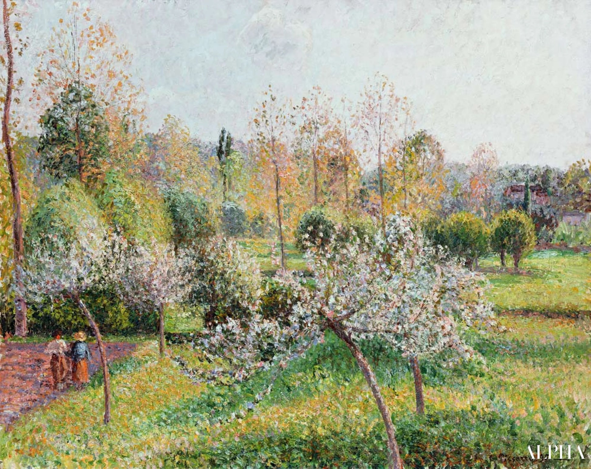 Blomstrende æbletræer i Eragny - Camille Pissarro - Reproduktioner af malerier og højkvalitets malerier