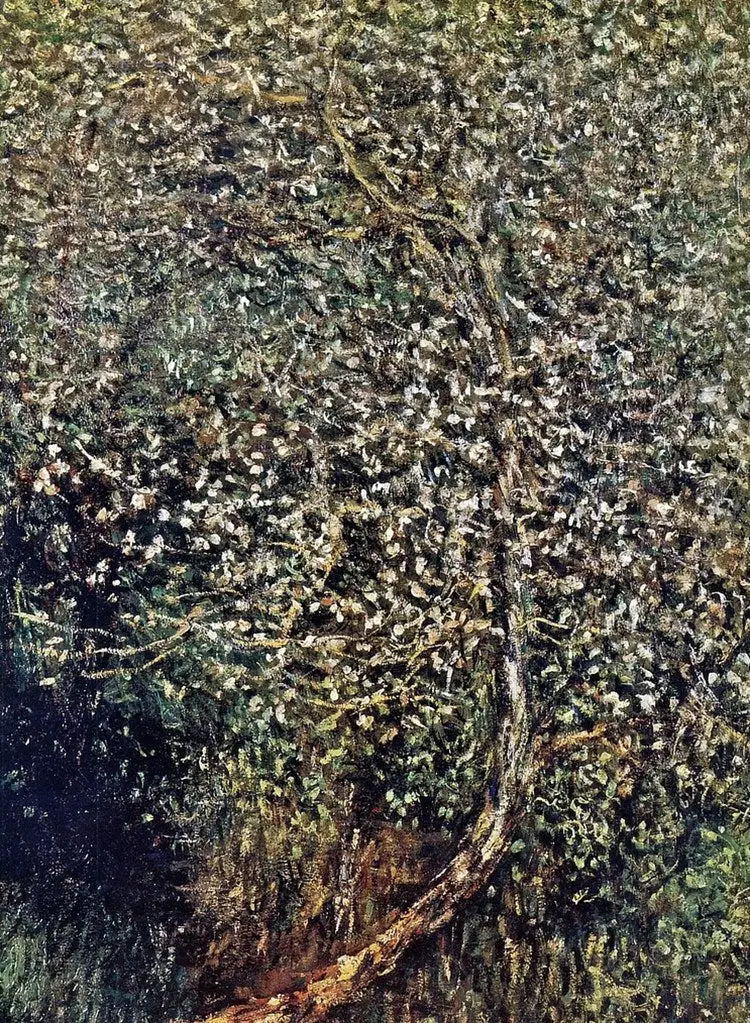 Æbletræer i blomst ved vandkanten - Claude Monet