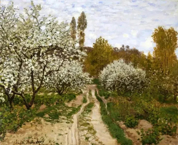Æbletræer i blomst W201 - Claude Monet