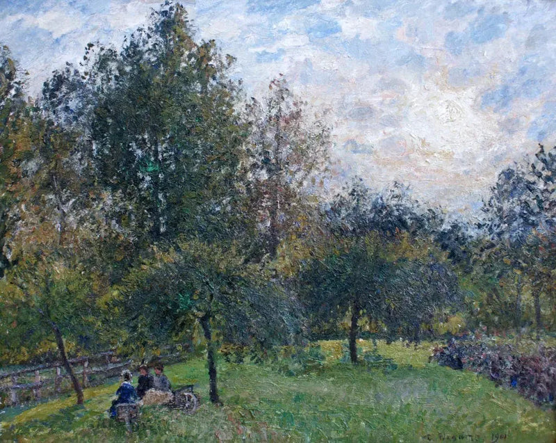 Æbletræer og popler i solnedgangen, Eragny - Camille Pissarro