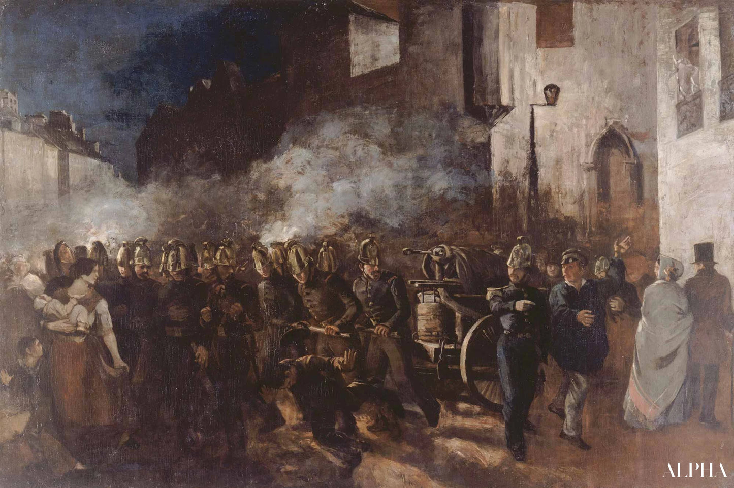 Brandmænd løber mod en brand - Gustave Courbet - Reproduktioner af malerier og højkvalitets malerier