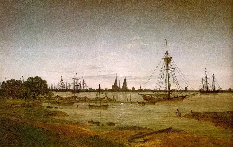 Reproduction du tableau « Port au clair de lune - Caspar David Friedrich » par Alpha Reproduction en peinture à l’huile