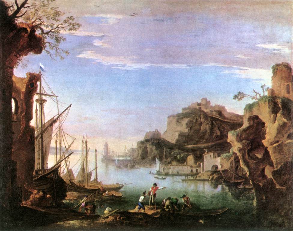 Port avec ruines - Salvator Rosa image 1 reproduction artisanale de tableau