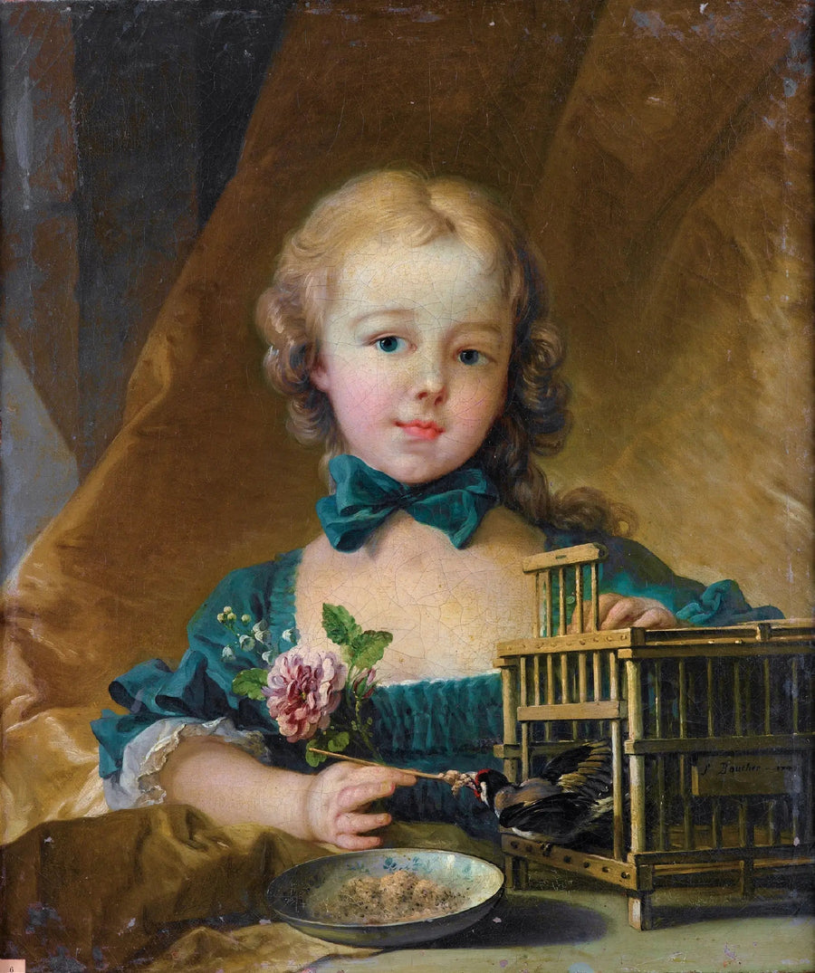 Portrait af Alexandrine Le Normant d'Étiolles, der leger med en guldfinch - François Boucher