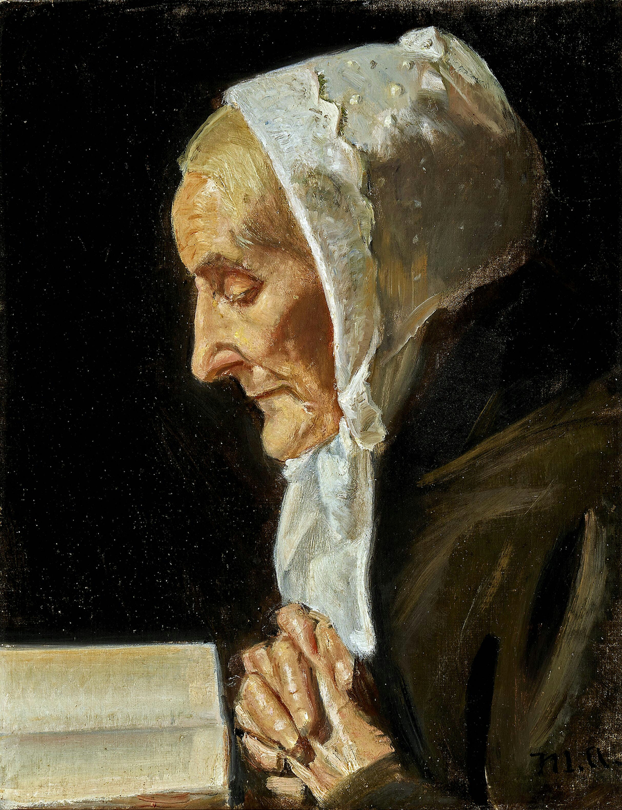 Portræt af Ane Hedvig Br��ndum læser sin bibel. -Michael Peter Ancher