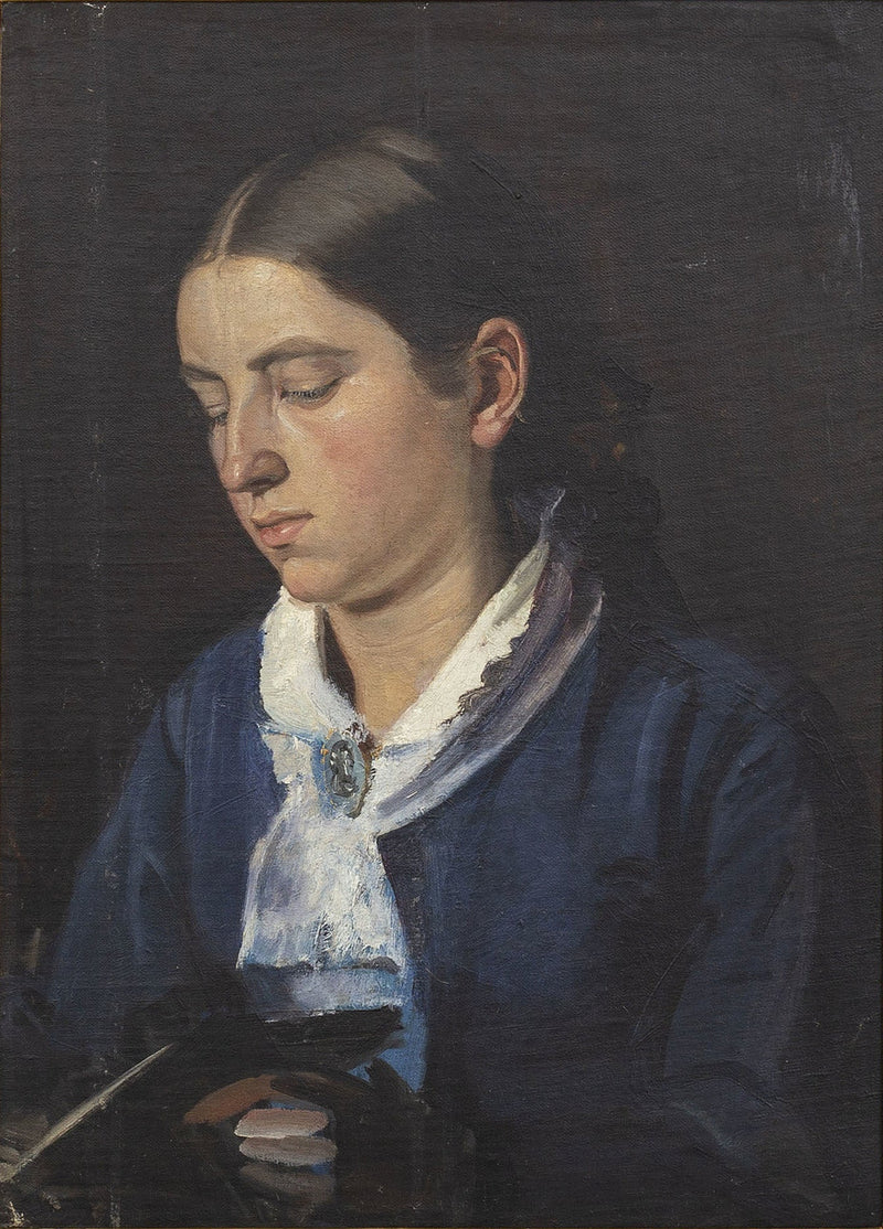 Portræt af Anna Bröndum i en blå kjole, læsende. - Michael Peter Ancher