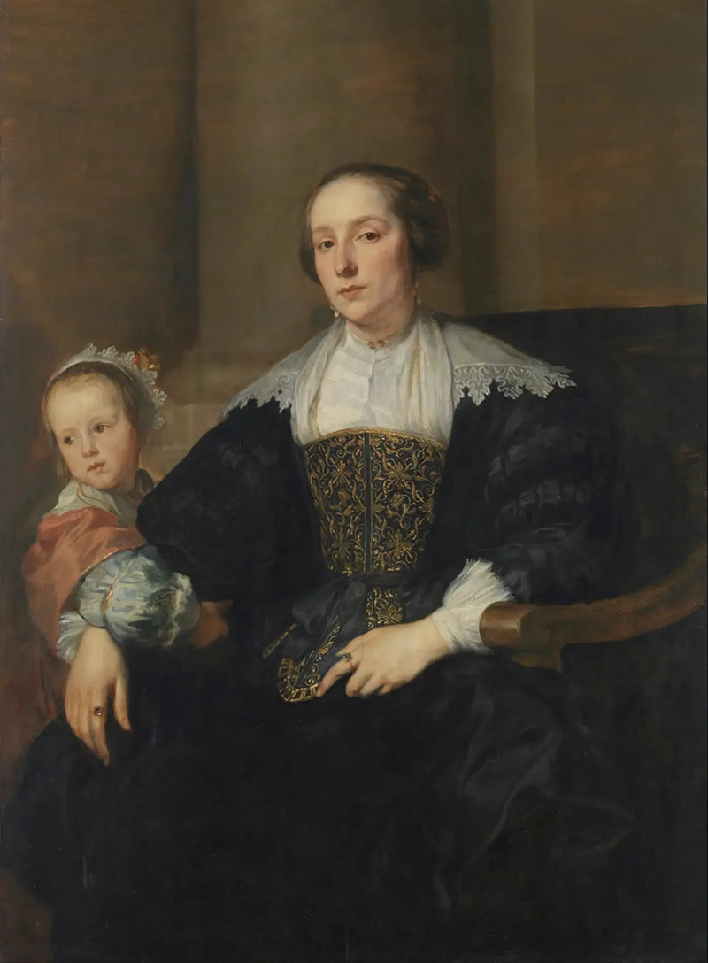 Portrait af Anna van Thielen, hustru til maleren Theodoor Rombouts med deres datter - Antoine van Dyck