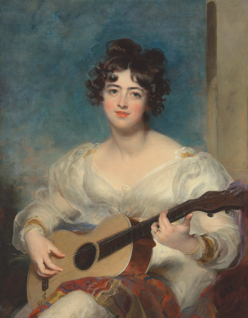 Portræt af Elizabeth Blake, Lady Wallscourt, der spiller guitar - Thomas Lawrence