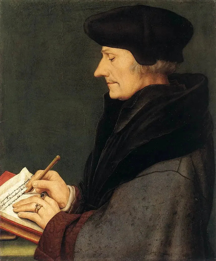 Portræt af Erasmus af Rotterdam, der skriver - Hans Holbein den Yngre