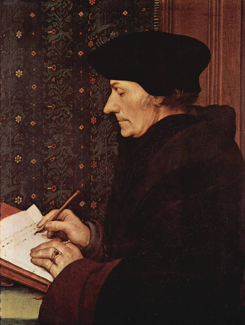 Portræt af Erasmus, der skriver - Hans Holbein den Yngre
