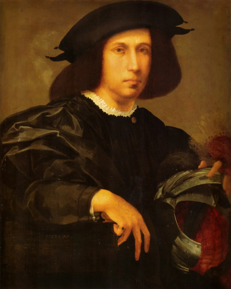 portræt af en mand med hjelm - Rosso Fiorentino