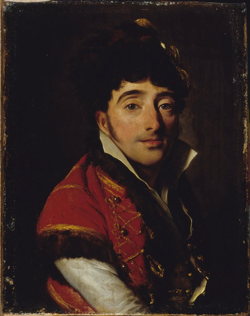 Portræt af en skuespiller, i en rød jakke med pelskant - Louis-Léopold Boilly