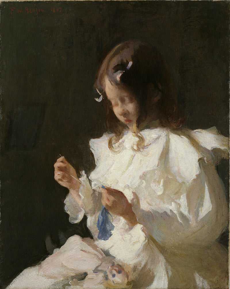 Portræt af et barn, der syr - Frank Weston Benson