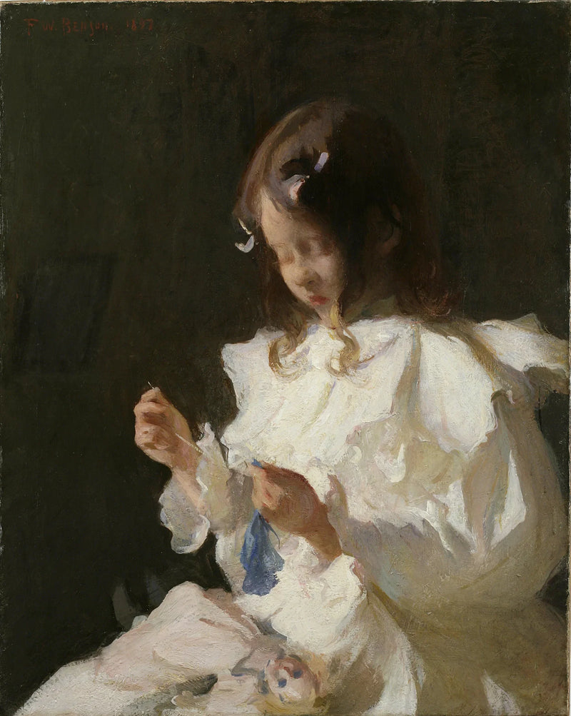 Portræt af et barn, der syr - Frank Weston Benson