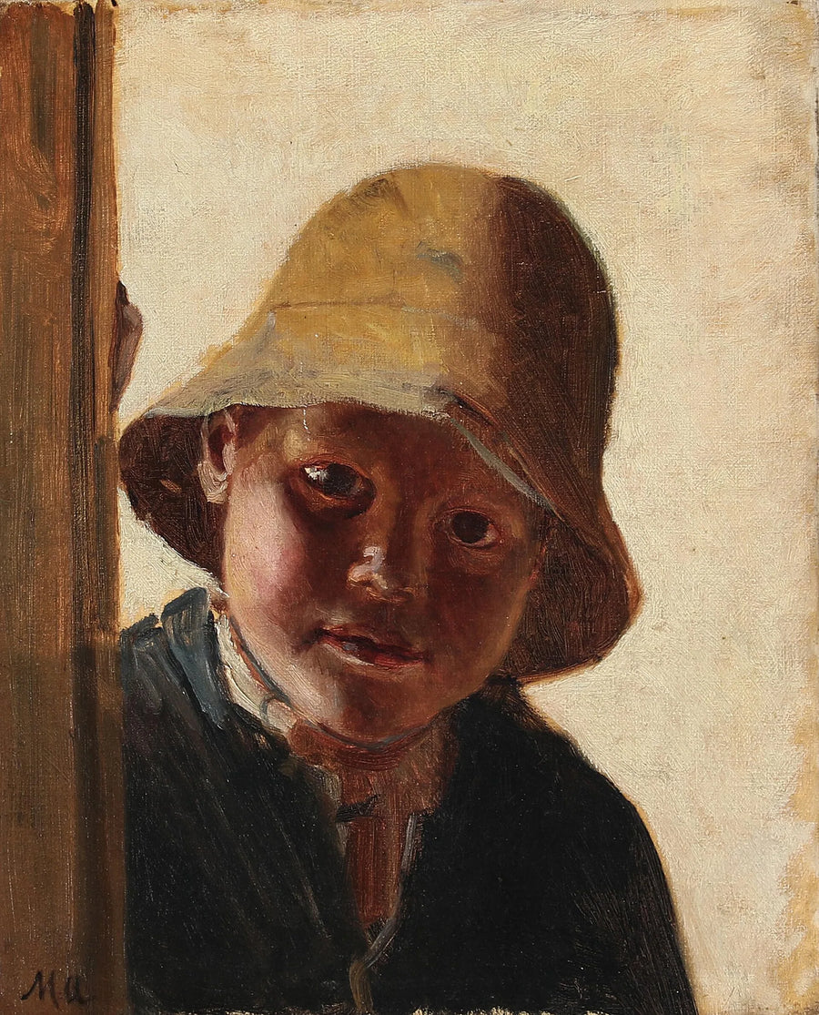 Portræt af en dreng, der kigger ud af et vindue. - Michael Peter Ancher