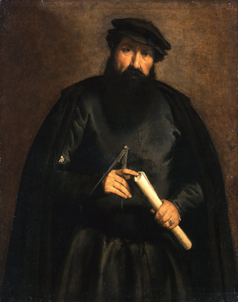 Portræt af en mand med en cirkel og et papirrulle - Lorenzo Lotto