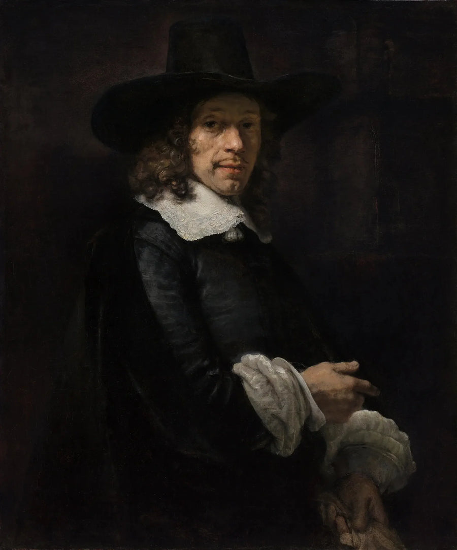 Portræt af en mand med en høj hat og handsker - Rembrandt