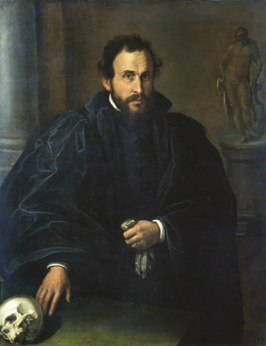 Portræt af en mand med en kranie - Lorenzo Lotto