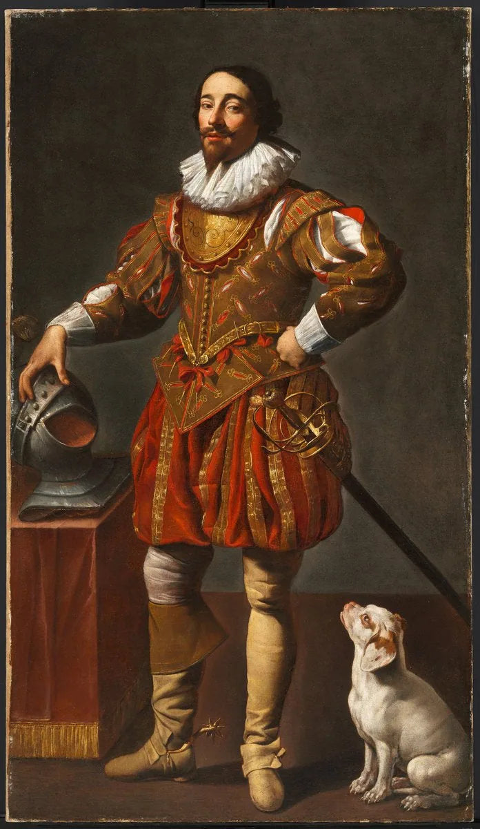 Portræt af en mand med sin hund - Simon Vouet