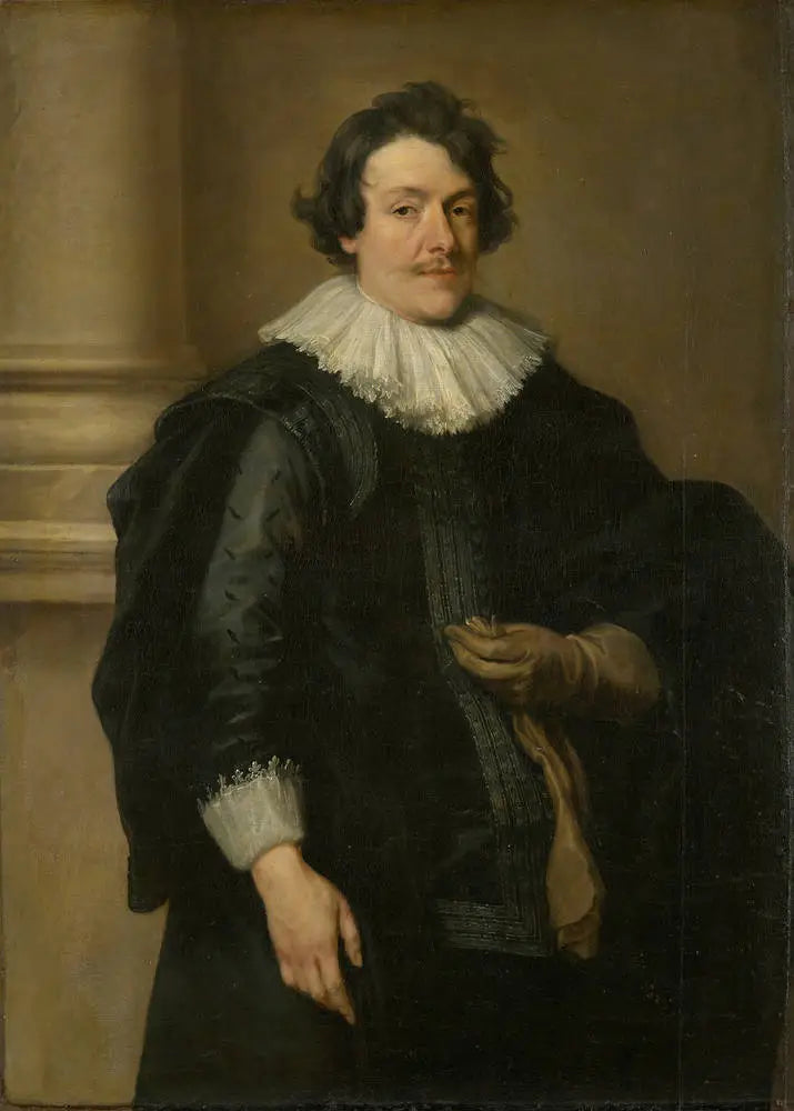 Portrait af en mand i sort foran en søjle - Antoine van Dyck