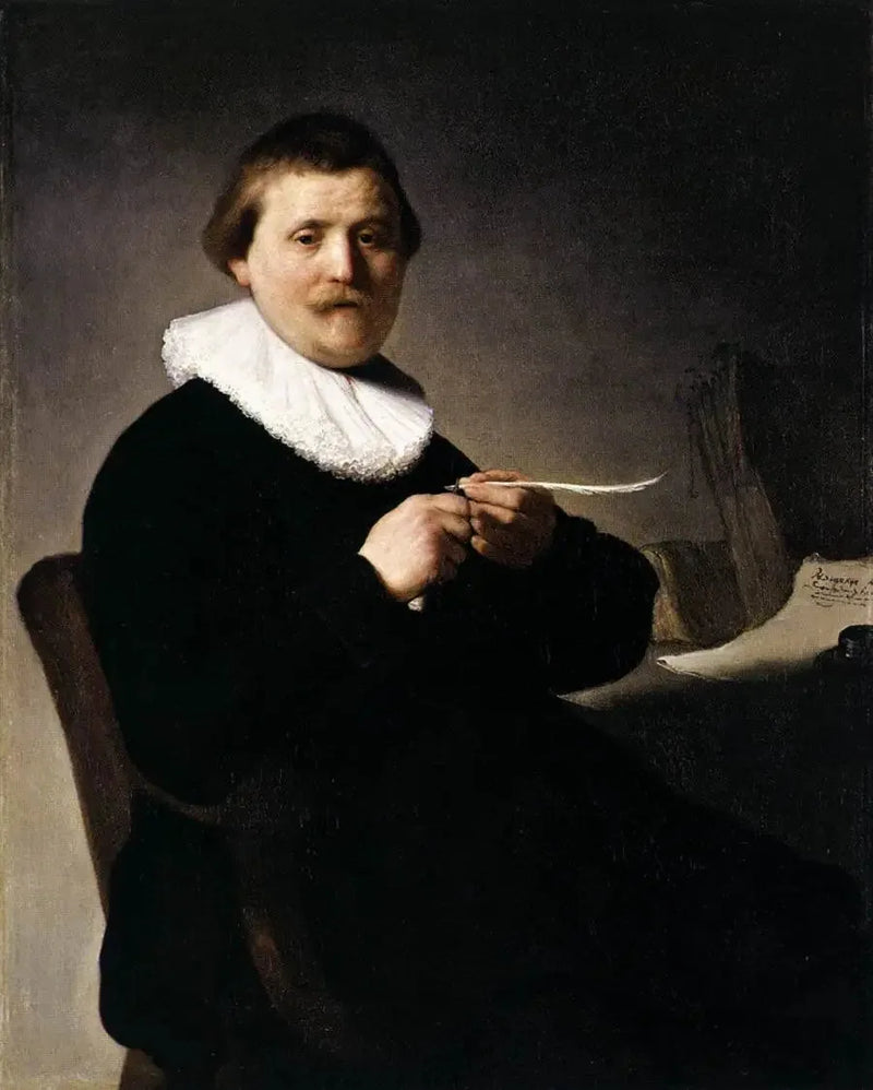 Portræt af en mand, der skærer sin fjer - Rembrandt