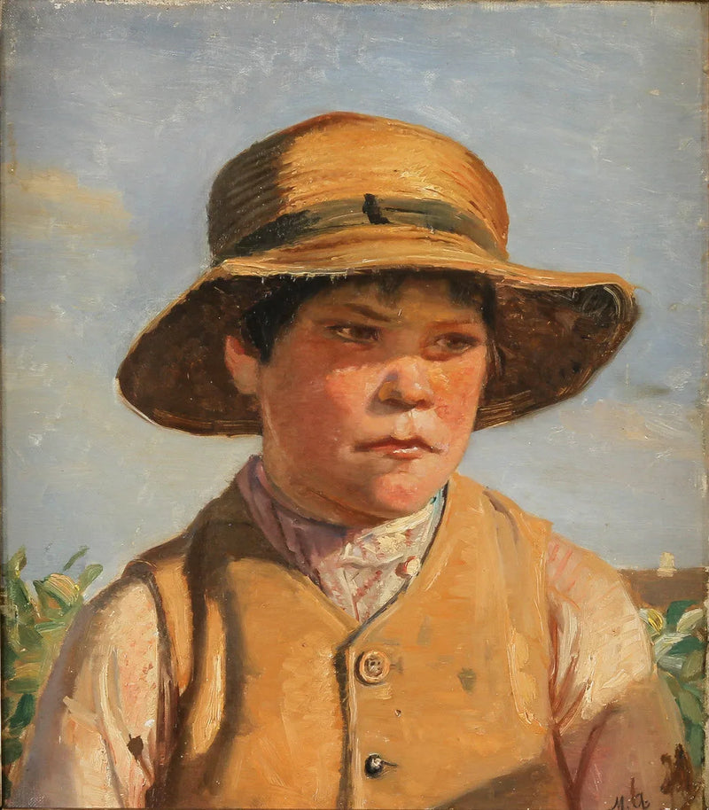 Portræt af en ung mand med stråhat. - Michael Peter Ancher