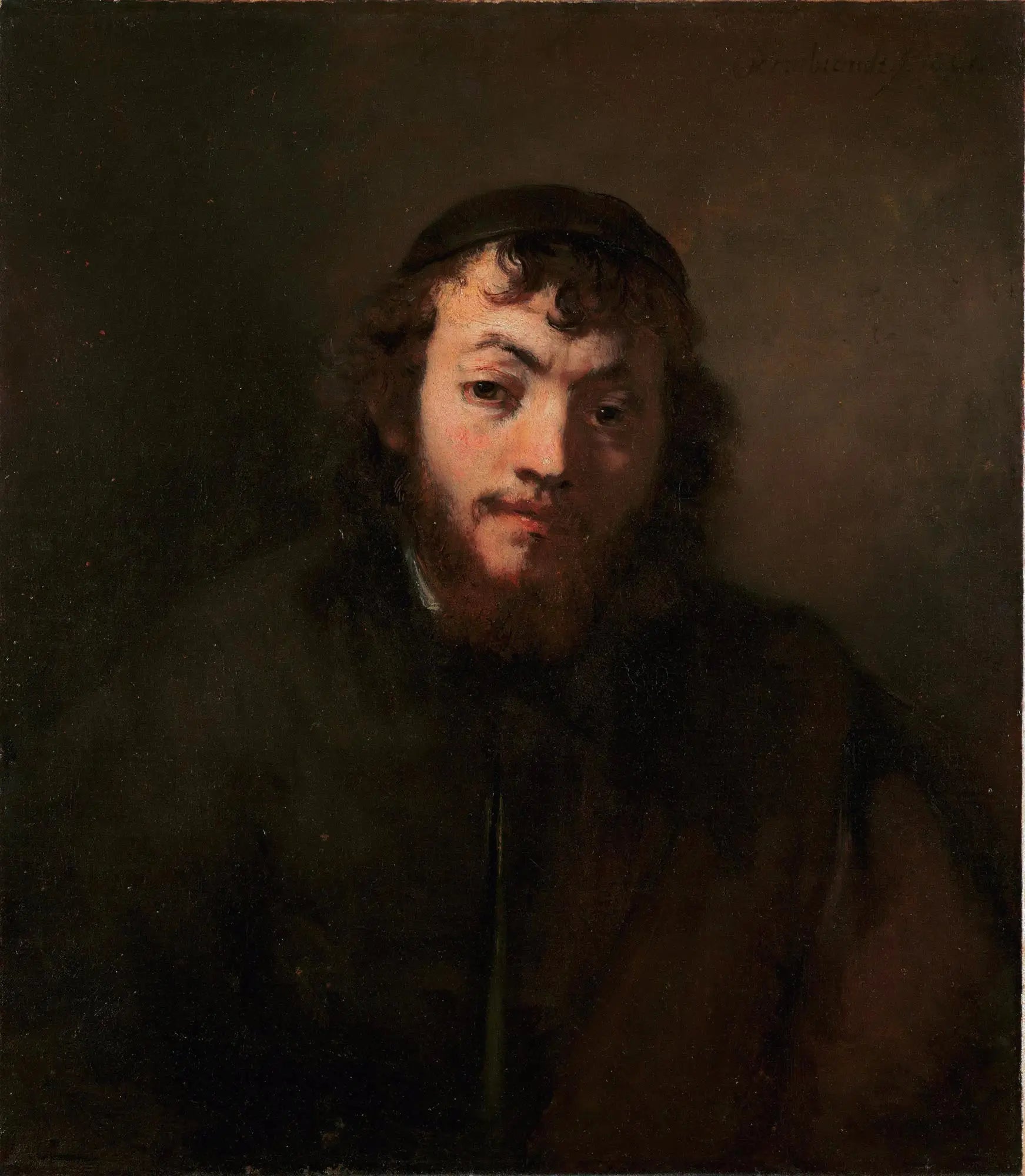 Portrait d'un jeune homme avec barbe et calotte - Rembrandt image 1 copie peinte à la main à l’huile