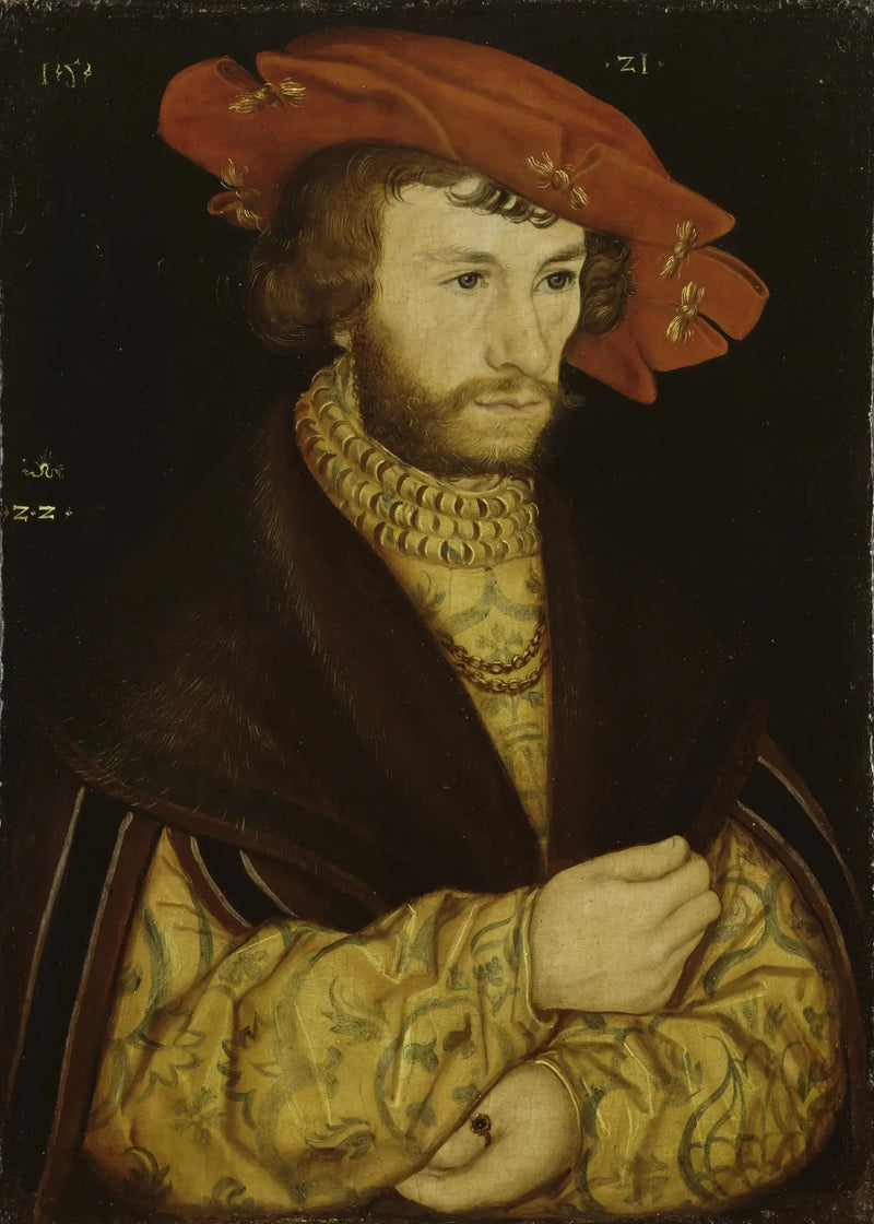 Portræt af en ung mand med skæg og en rød beret - Lucas Cranach den Ældre