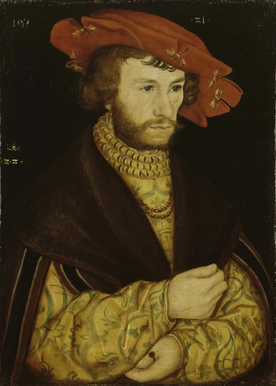 Portræt af en ung mand med skæg og en rød beret - Lucas Cranach den Ældre