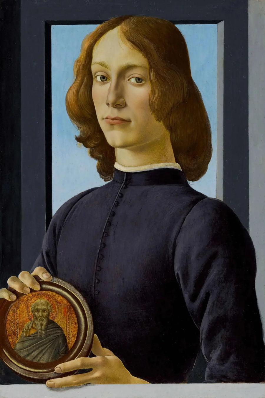 Portrait af en ung mand, der holder et medaljon - Sandro Botticelli
