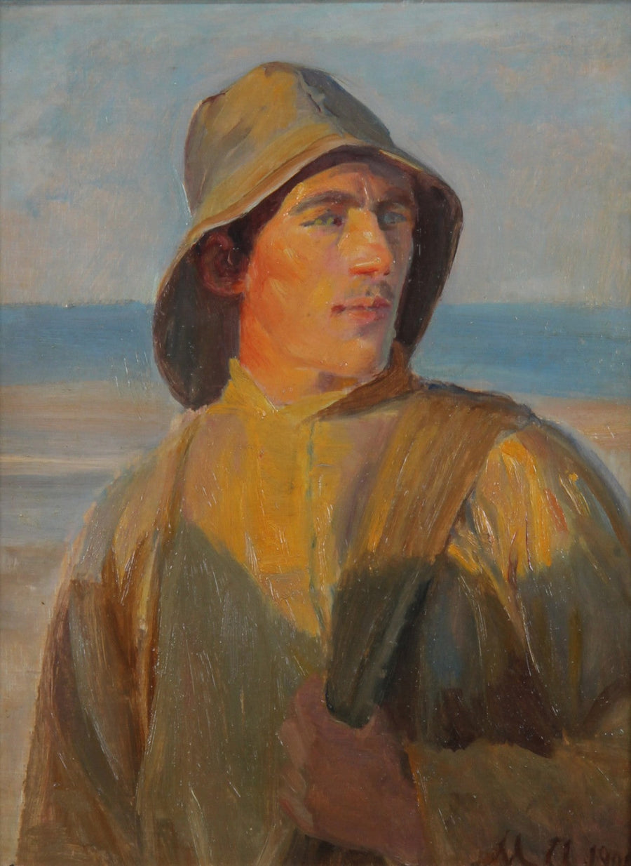 Portræt af en ung fisker i regnfrakke. 1900. - Michael Peter Ancher