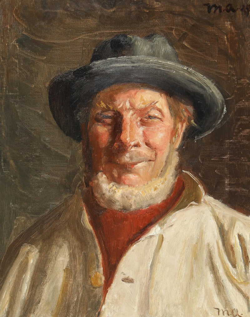 Portræt af en fisker fra Skagen iført sort hat. - Michael Peter Ancher