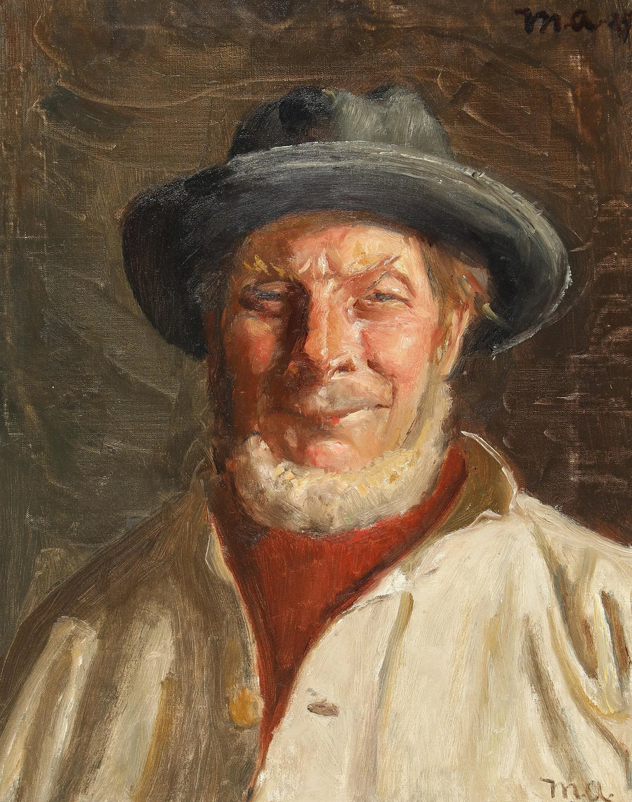 Portræt af en fisker fra Skagen iført sort hat. - Michael Peter Ancher