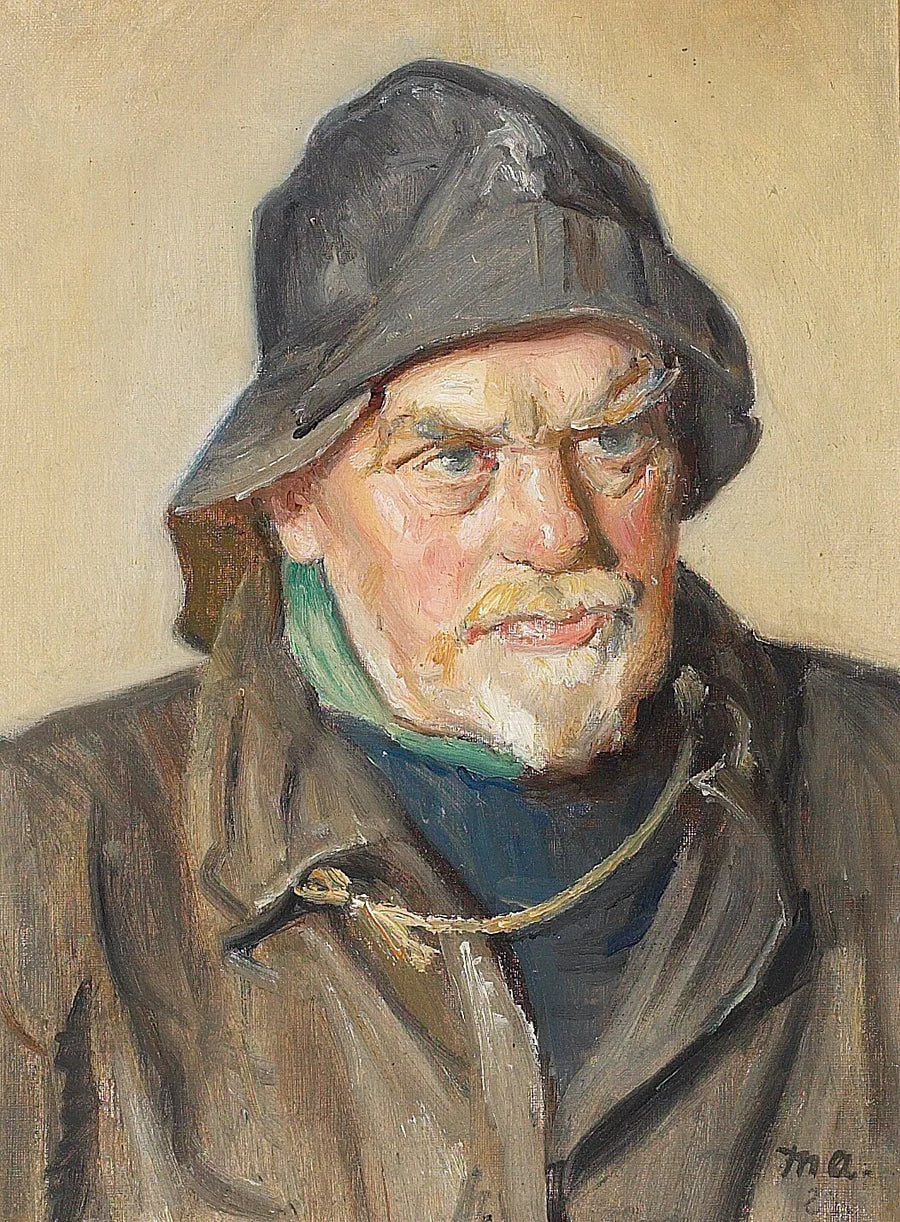 Portræt af en fisker iført en olieskind. - Michael Peter Ancher