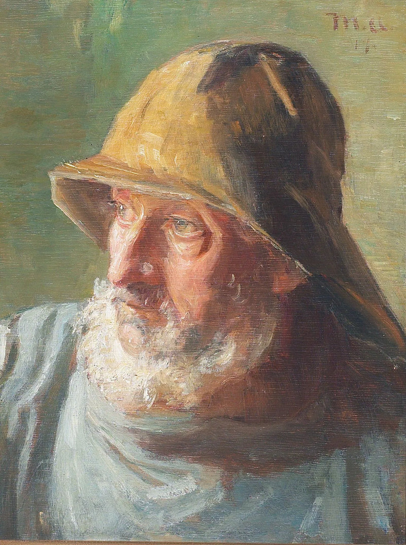 Portræt af en fisker iført en olieskind. - Michael Peter Ancher