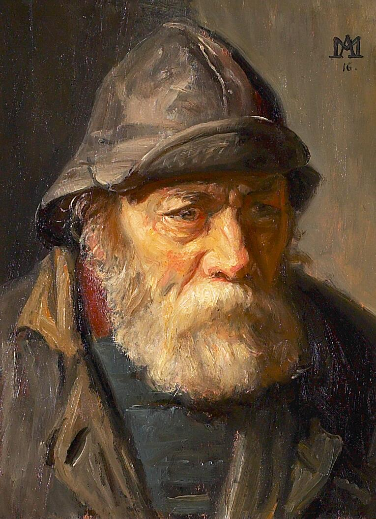 Portræt af en fisker iført en olieskind. - Michael Peter Ancher