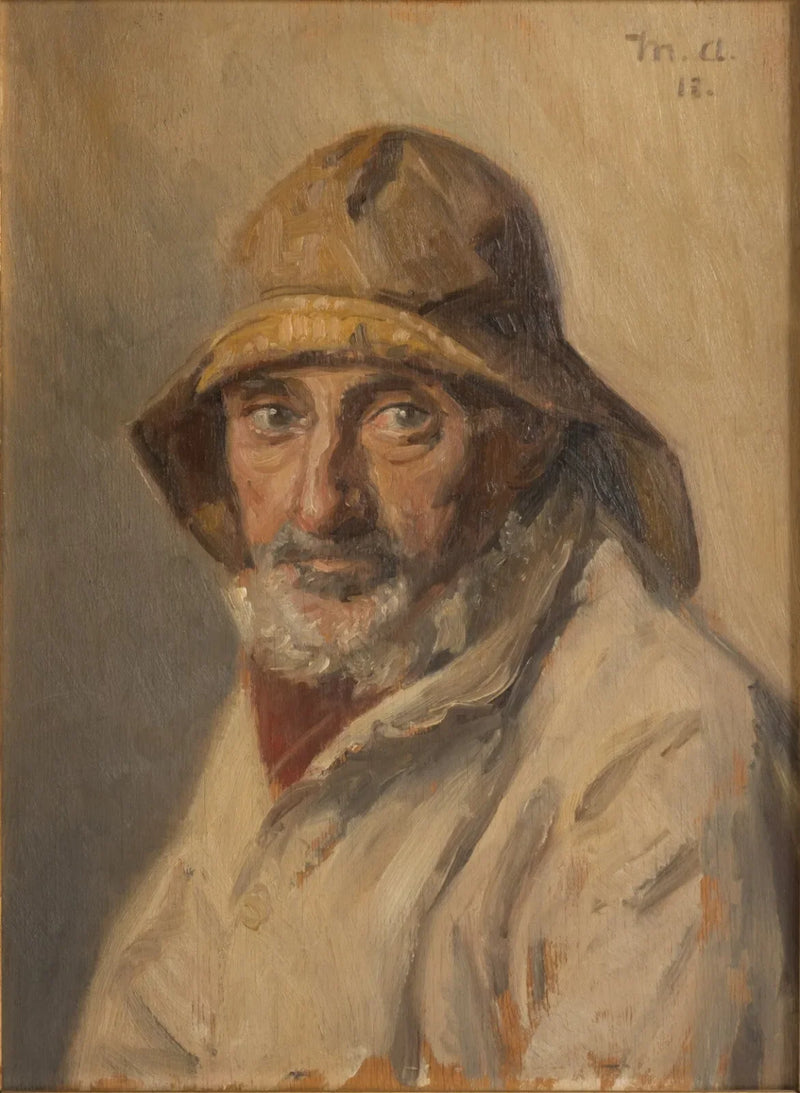 Portræt af en fisker iført en olieskind. - Michael Peter Ancher