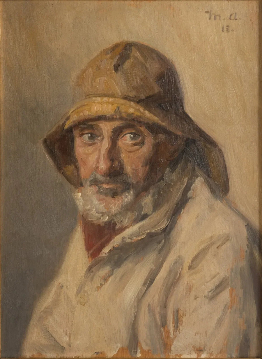 Portræt af en fisker iført en olieskind. - Michael Peter Ancher