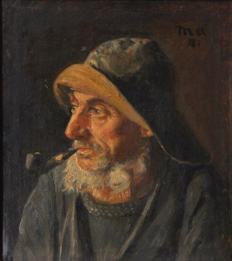 Portræt af en fisker iført en olieskind. - Michael Peter Ancher