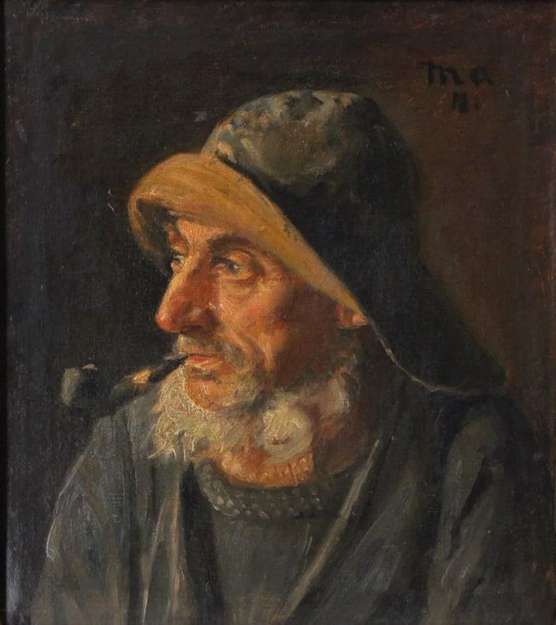 Portræt af en fisker iført en olieskind. - Michael Peter Ancher