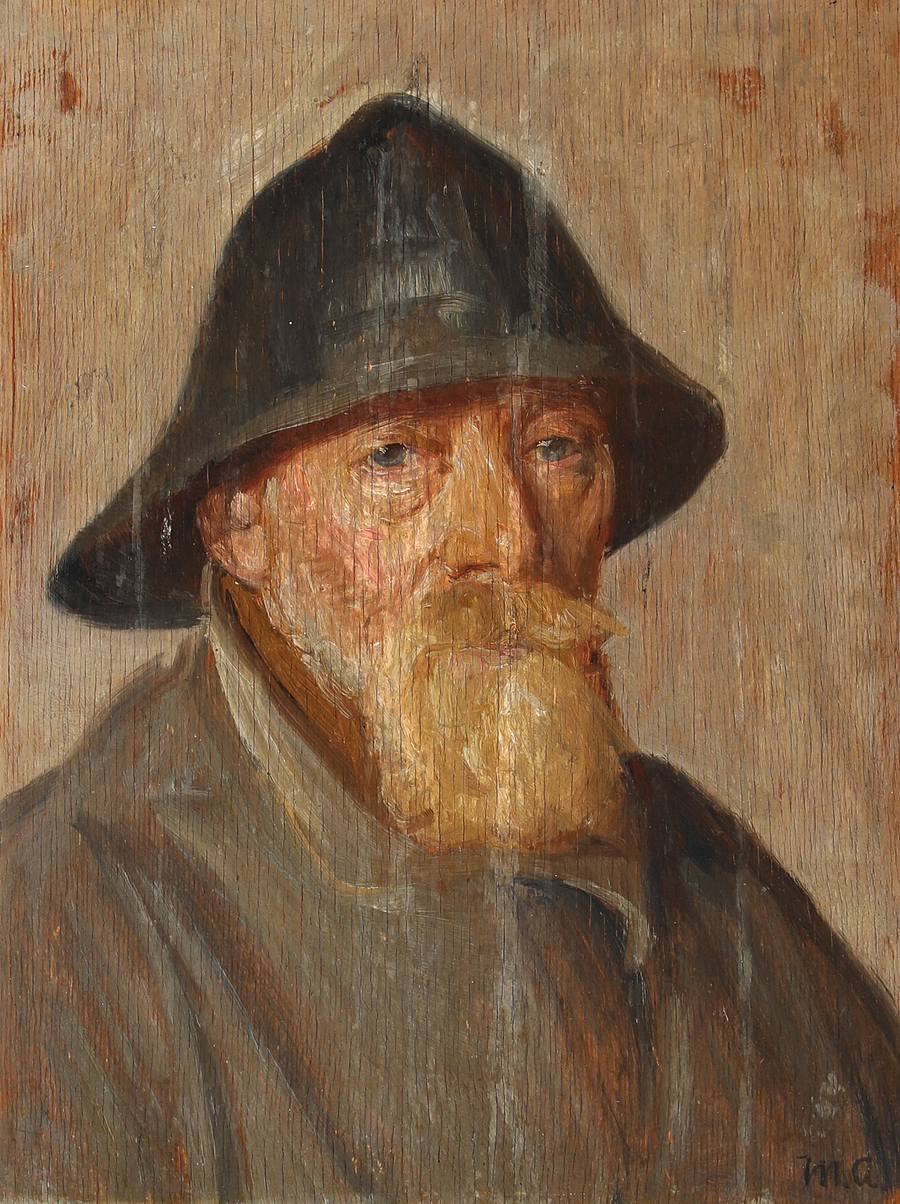 Portræt af en fisker iført en sort olieskind. - Michael Peter Ancher
