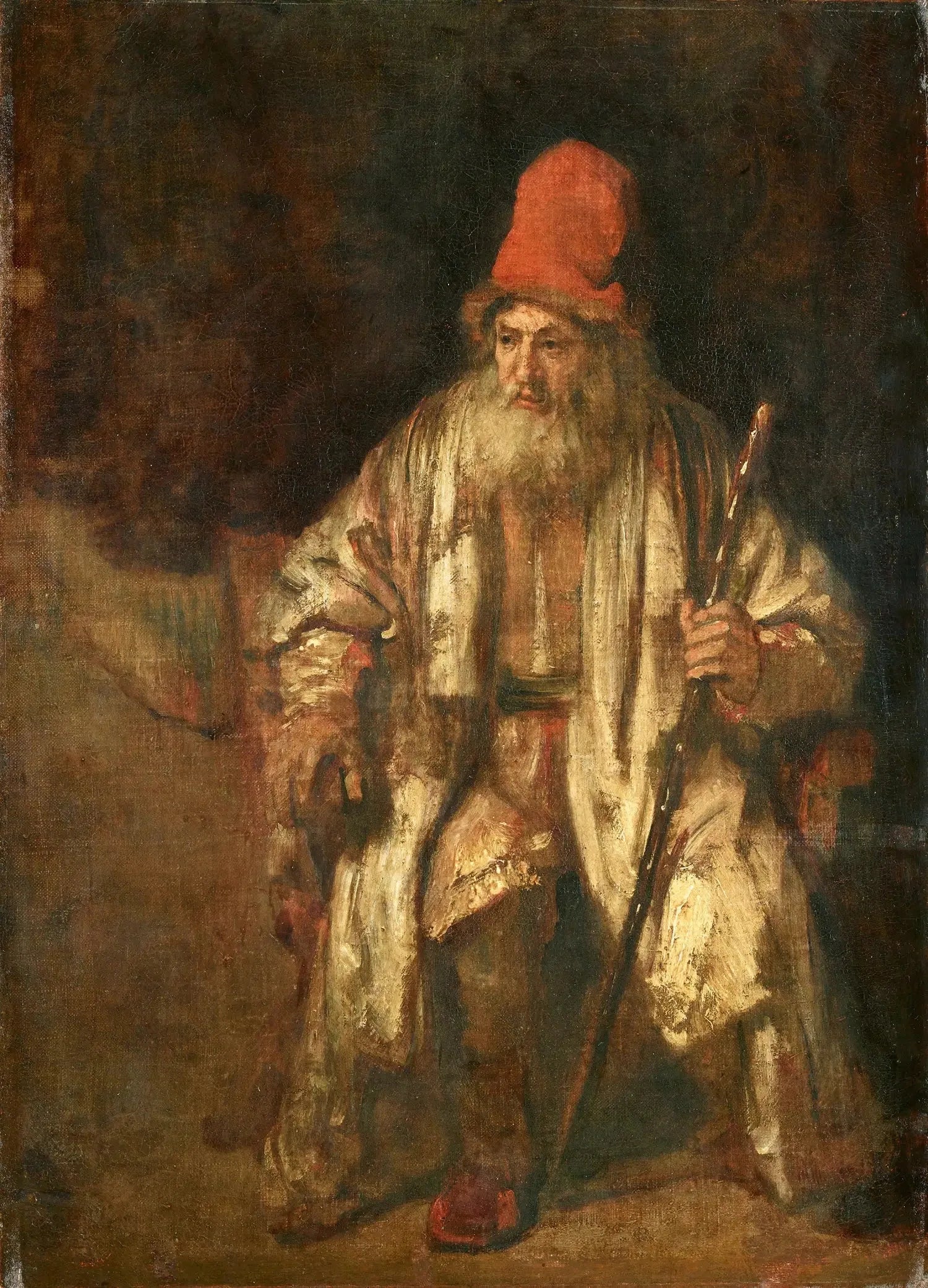 Portrait d'un vieil homme assis portant un chapeau rouge - Rembrandt image 1 reproduction artisanale de tableau
