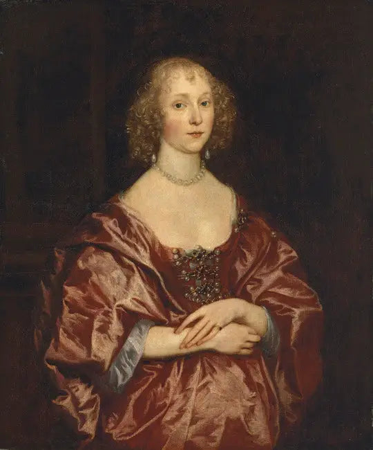 Portræt af en dame, i halvprofil, i en rød kjole broderet med perler og diamanter - Antoine van Dyck