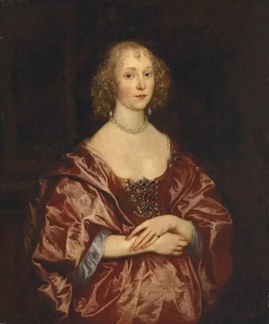 Portræt af en dame, i halvprofil, i en rød kjole broderet med perler og diamanter - Antoine van Dyck