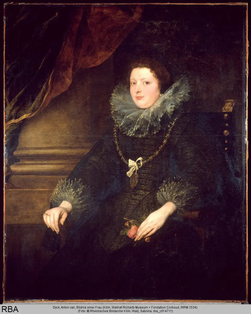 Portræt af en dame sidende med roser, bærende en medalje - Antoine van Dyck