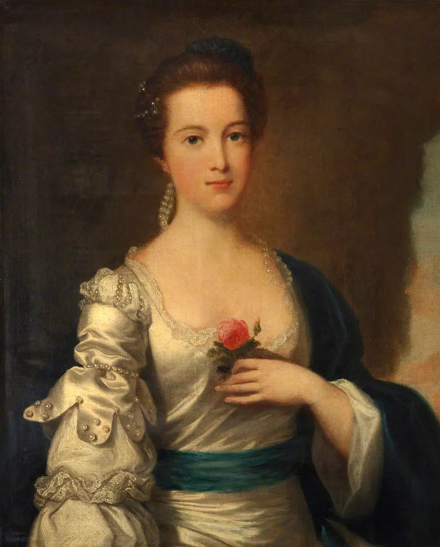 Portræt af en dame i hvid satinsæde - Joshua Reynolds