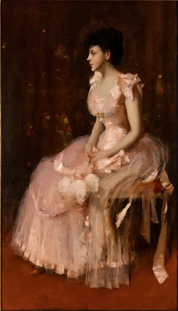 Portræt af en dame i rosa - William Merritt Chase